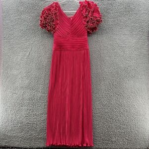 VTG 80s Lillie Rubin Dress Womens 10 Red Plisse Pleat Puff Sleeve Dynasty Gown